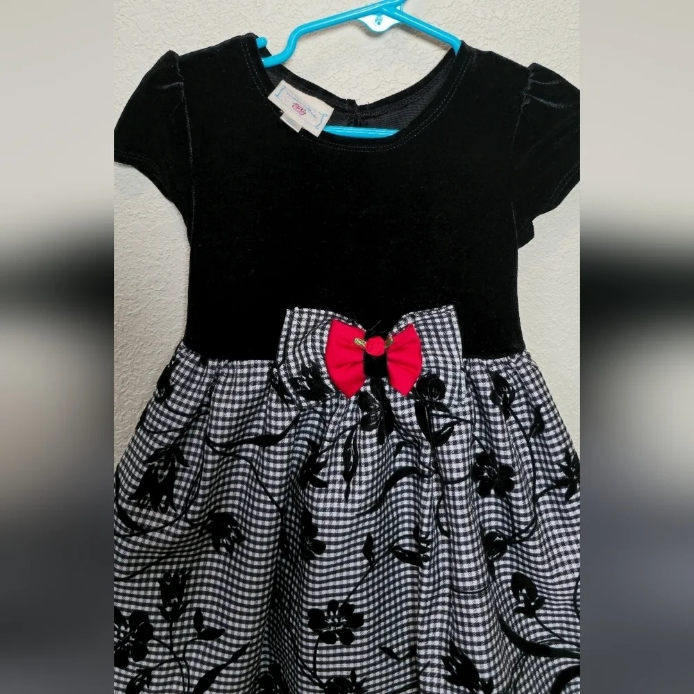 Marinellata  Dress Toddler Girls Size 3T Holiday Black White Velvet Bow Lined